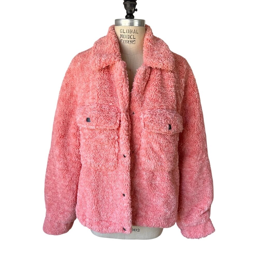 Free People Teddy Swing Jacket in Pink Coral Size XL XLarge Sherpa